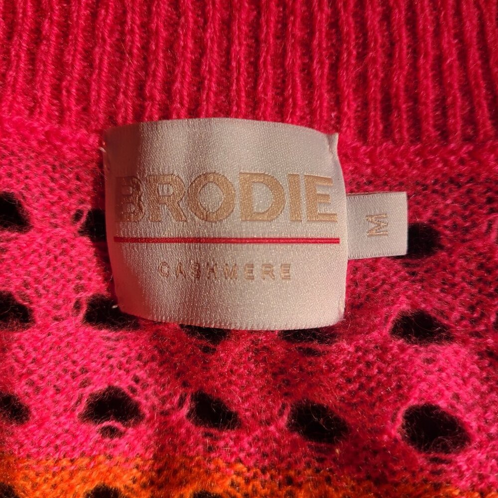 Brodie Cashmere Pointelle Sweater V Neck Multicolor Size M - Picture 3 of 7
